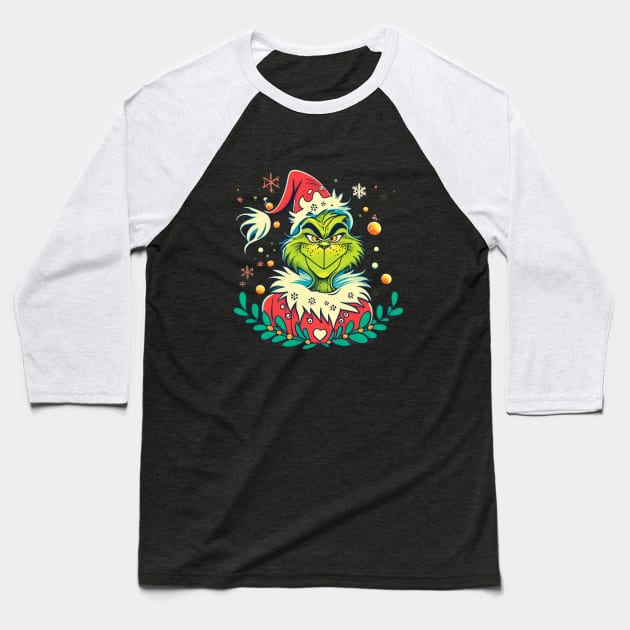 Christmas Grinch Baseball T-Shirt by BukovskyART